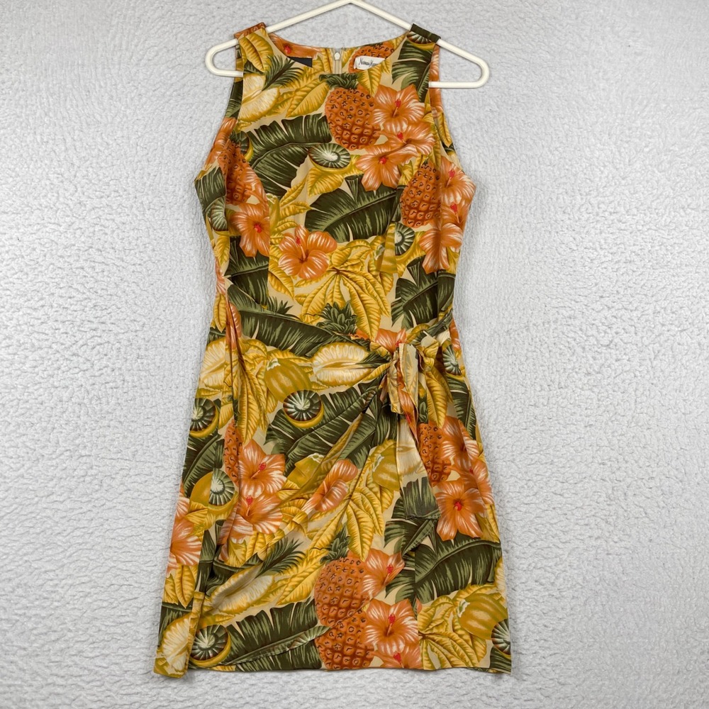 Kay Unger Dress Womens 10β Yellow Orange Travel Tropical Silk Pineapple Floral